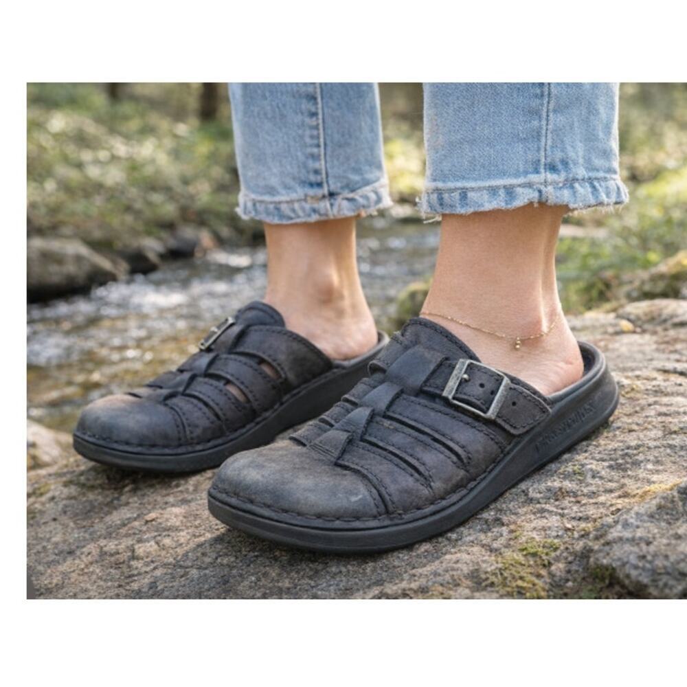 Birkenstock Tatami Black Leather Fisherman Sandals Buckle Comfort Shoes EU 37